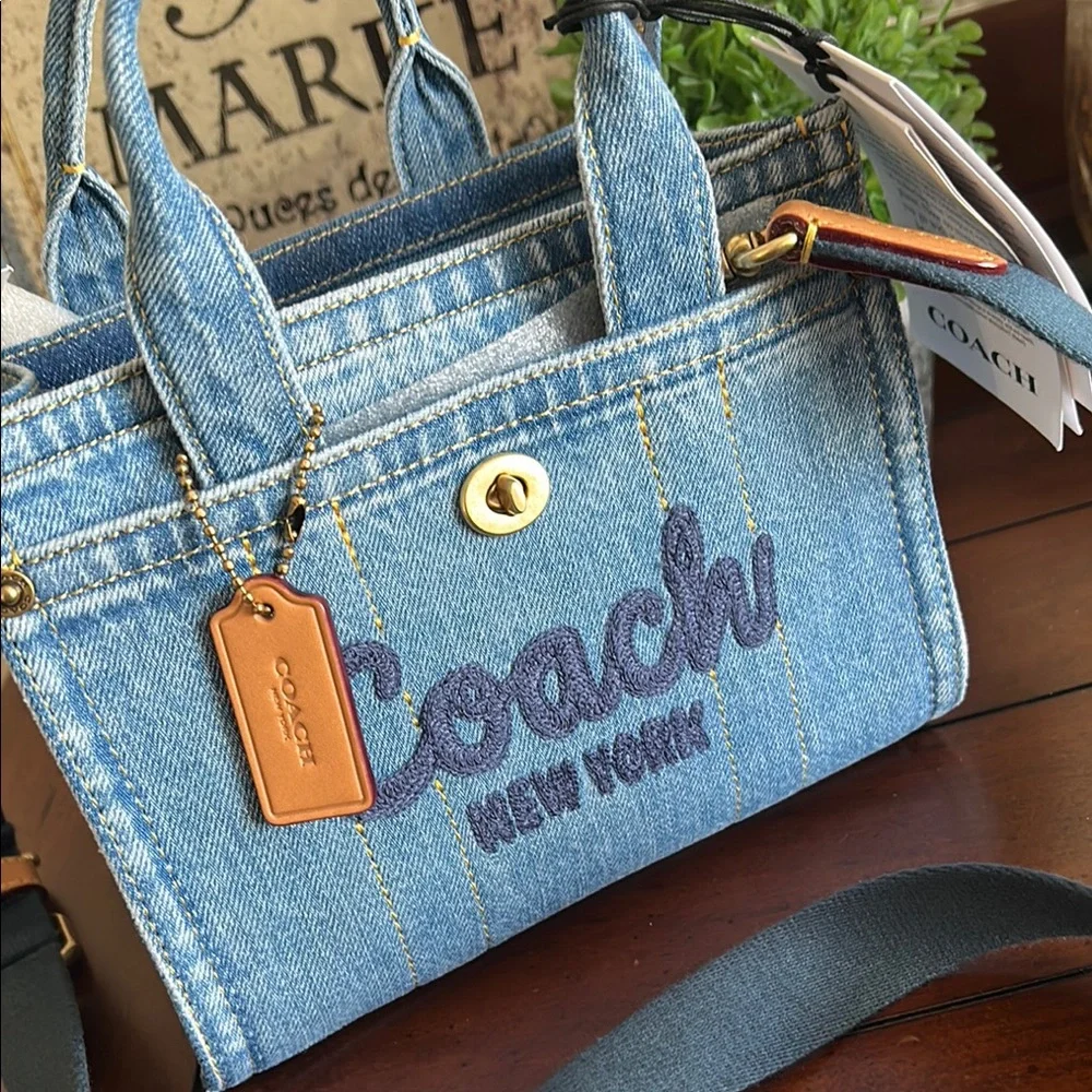 Coach Mini Cargo Denim Tote with Leather Accents